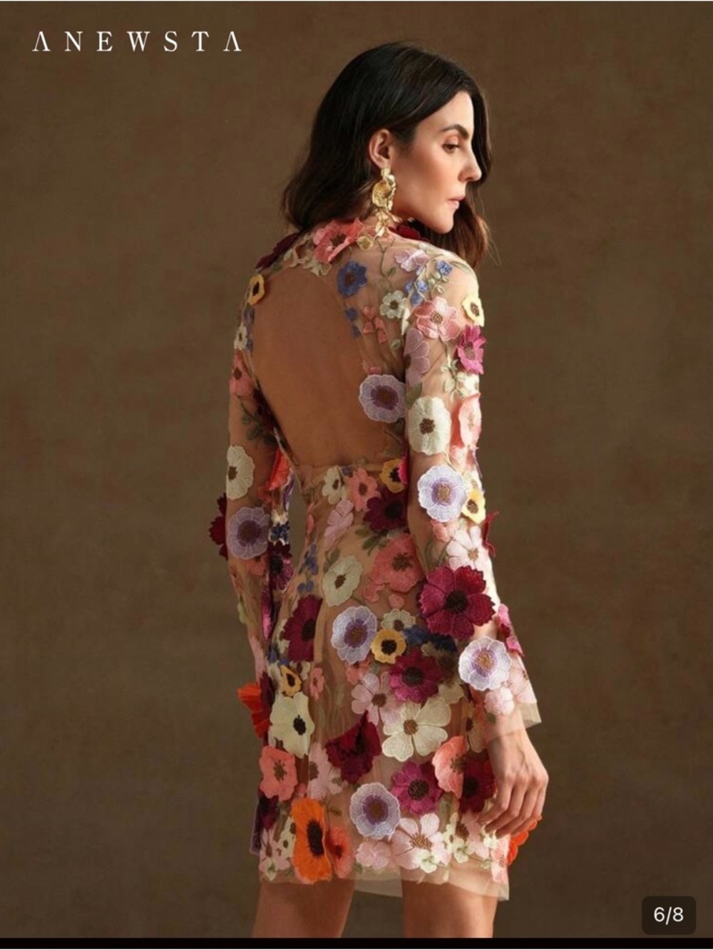 Multicolor Floral Backless Mesh Mini Dress
